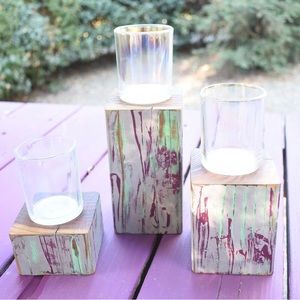 Rustic Wood Pillar Candle Set with votives